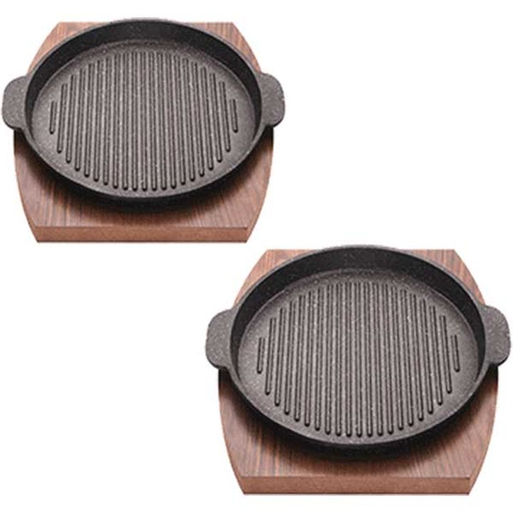 تابه گریل چدن سایز 20 نالینو مدل Fahita Double با زیره چوبی (دوقلو)