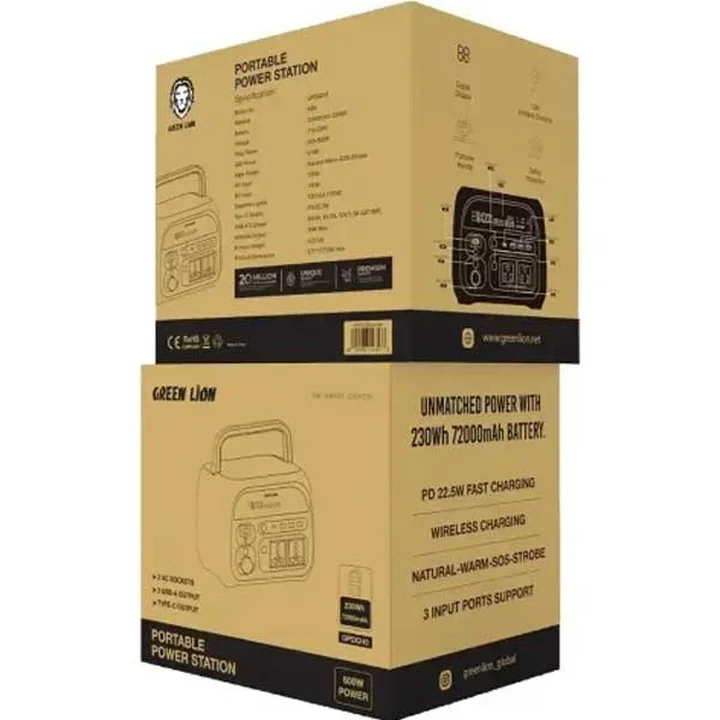 پاوربانک 72000 میلی آمپر گرین لاین 600 وات مدل Greenlion Portable Power Station 72000mah