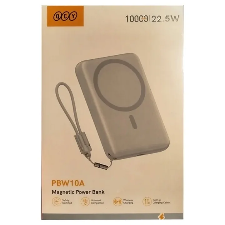 پاوربانک 10000 میلی آمپر کیو سی وای 22.5 وات مدل QCY PBW10A Magnetic