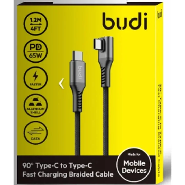 کابل فست شارژ کنفی 90 درجه USB-C به USB-C بودی مدل Budi DC253TTZ12B