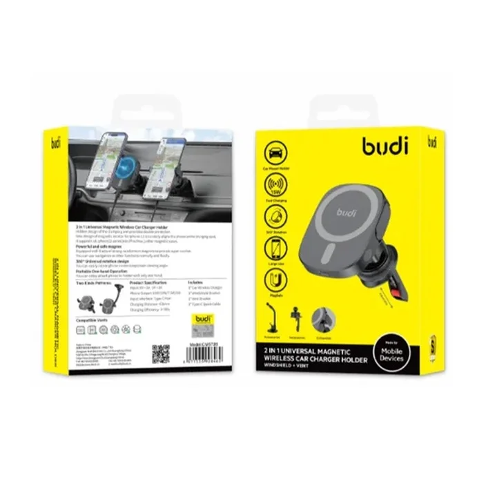 پایه نگهدارنده و شارژر 15 وات بی سیم موبایل بودی مدل Budi CM570B